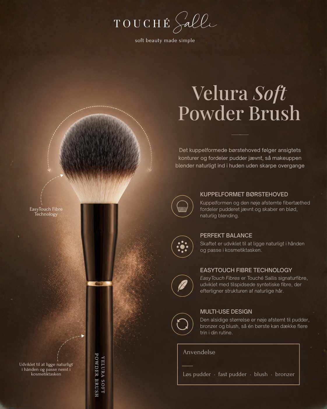 Velura Soft Powder Brush er en makeupbørste til både blush, bronzer og pudder