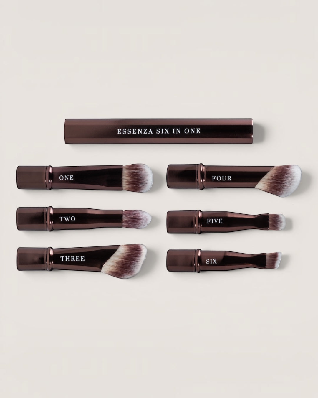 Touché Salli Essenza Six In One Brush System makeup børster med aftagelige børstehoveder, veganske syntetiske hår. ideel til øjenskyggelooks, concealer, bryn og læber