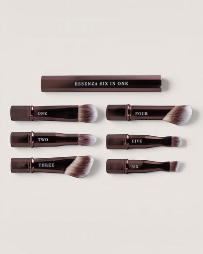 Touché Salli Essenza Six In One Brush System makeup børster med aftagelige børstehoveder, veganske syntetiske hår. ideel til øjenskyggelooks, concealer, bryn og læber
